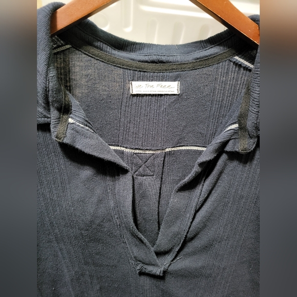 We The Free FP Annie Ribbed Collared Oversized Navy Blue Pullover Top Size Large - Picture 5 of 8
